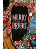 Black MERRY and BRIGHT Crew Neck Christmas Graphic Tee - 2XL