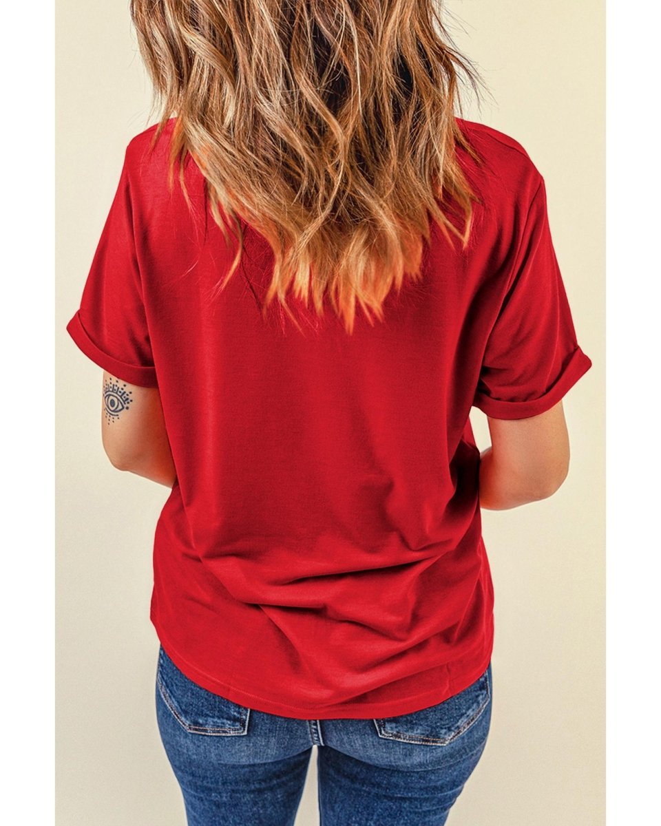 Red Christmas Santa Claus Print Crew Neck T Shirt - M