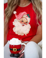 Red Christmas Santa Claus Print Crew Neck T Shirt - S