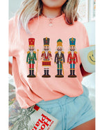 Pink Cute Nutcracker Graphic Crewneck Christmas T Shirt - L
