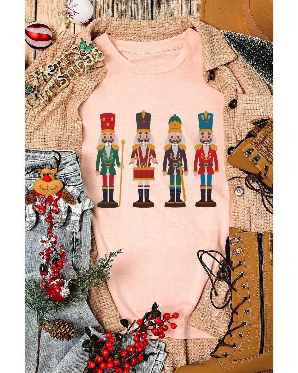 Pink Cute Nutcracker Graphic Crewneck Christmas T Shirt - L