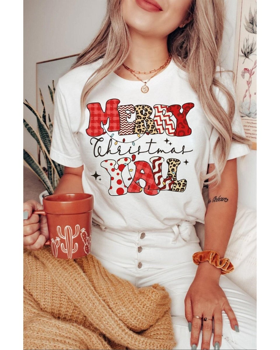 White MERRY Christmas YAll Graphic Crewneck T Shirt - XL