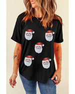 Black Sequin Christmas Claus Pattern Crewneck T Shirt - M