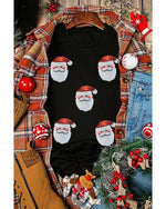 Black Sequin Christmas Claus Pattern Crewneck T Shirt - S