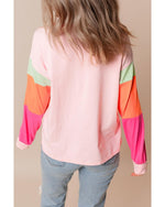 Pink Christmas Sequin Nutcracker Graphic Colorblock Long Sleeve Top - L