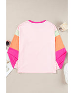 Pink Christmas Sequin Nutcracker Graphic Colorblock Long Sleeve Top - XL