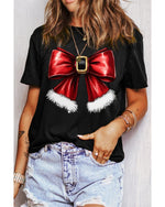 Black Christmas Big Bowknot Graphic Crewneck T Shirt - M