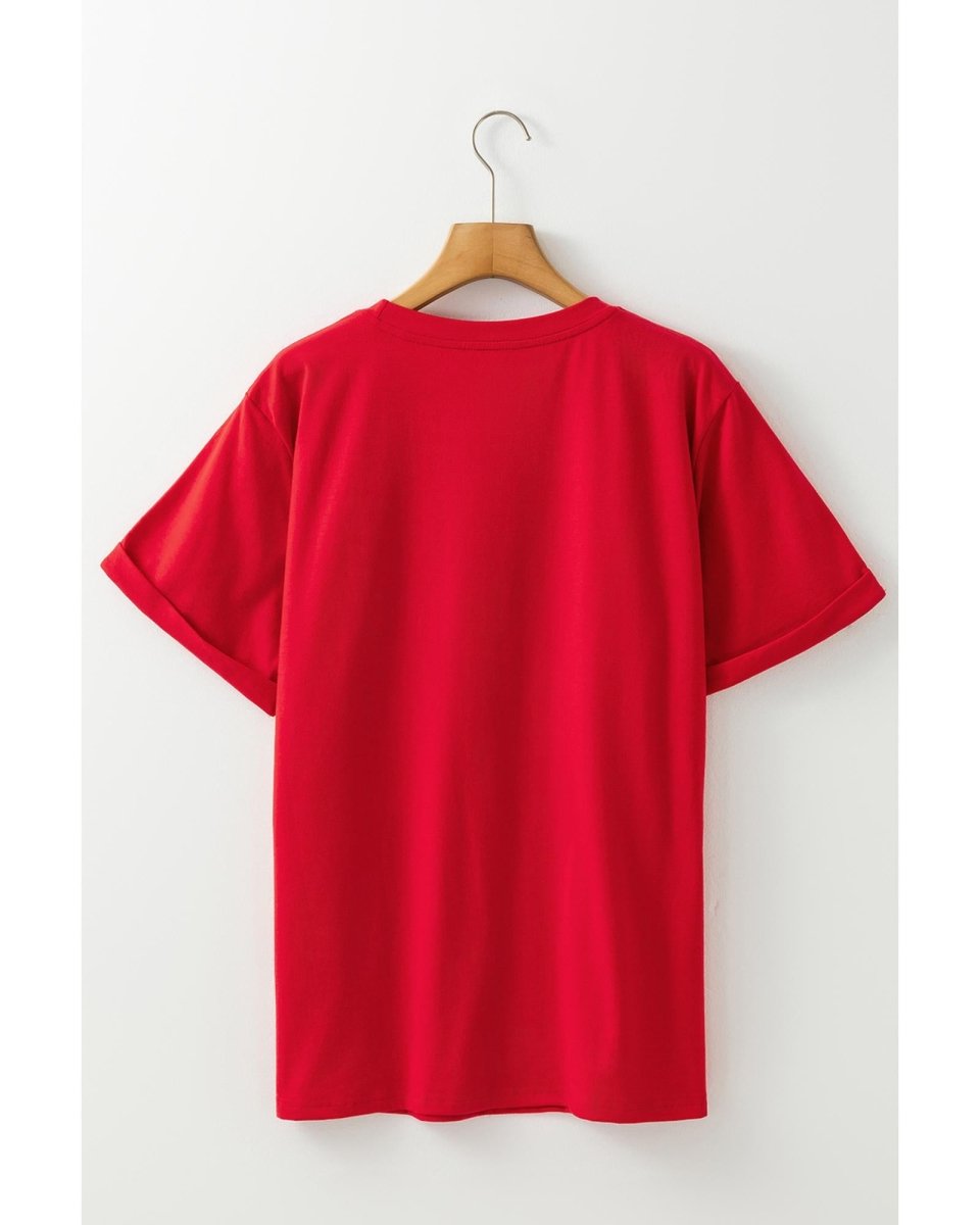 Red Christmas MERRY Graphic Cuffed Sleeve T Shirt - 2XL