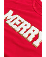 Red Christmas MERRY Graphic Cuffed Sleeve T Shirt - 2XL