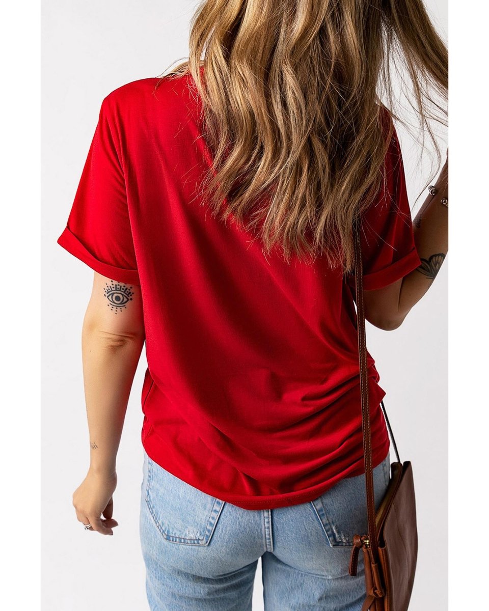Red Christmas MERRY Graphic Cuffed Sleeve T Shirt - L