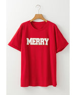 Red Christmas MERRY Graphic Cuffed Sleeve T Shirt - M
