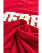 Red Christmas MERRY Graphic Cuffed Sleeve T Shirt - S