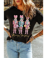 Black Nutcracker Merry Christmas Printed Crewneck T Shirt - 2XL