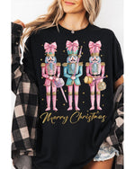 Black Nutcracker Merry Christmas Printed Crewneck T Shirt - L