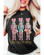 Black Nutcracker Merry Christmas Printed Crewneck T Shirt - S