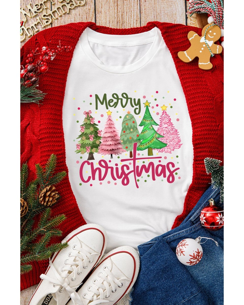 White Merry Christmas Holiday Vibe Graphic Crewneck T Shirt - 3XL