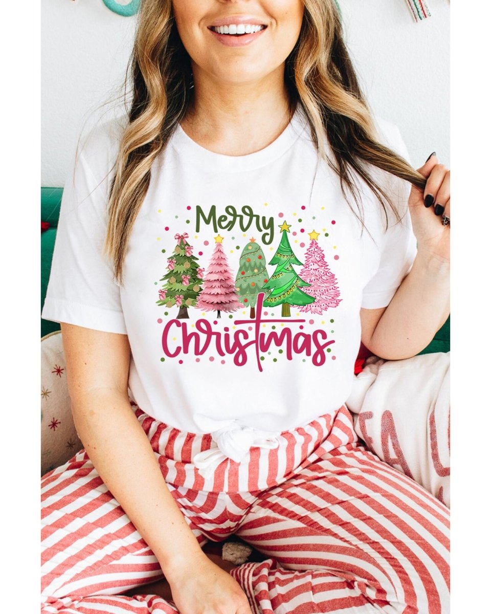 White Merry Christmas Holiday Vibe Graphic Crewneck T Shirt - M