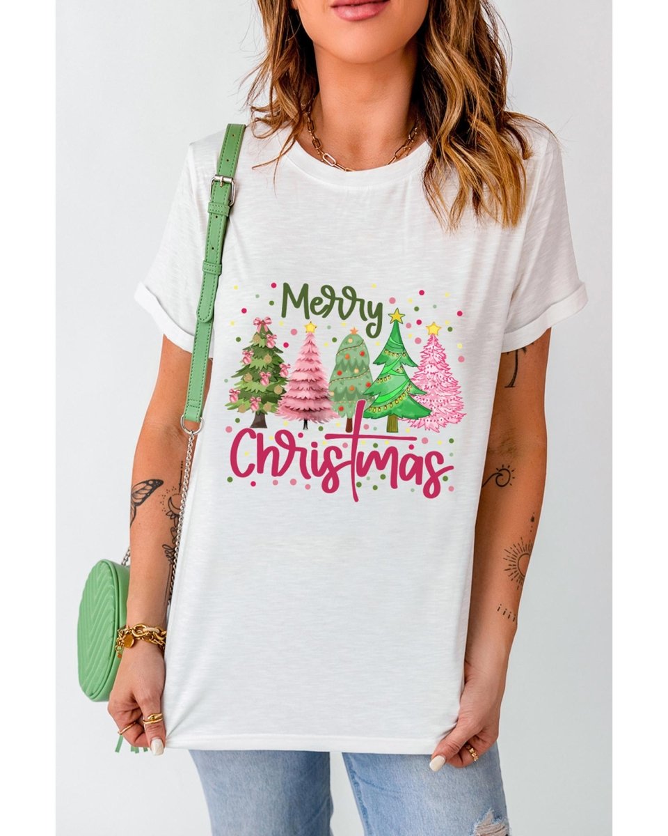 White Merry Christmas Holiday Vibe Graphic Crewneck T Shirt - M