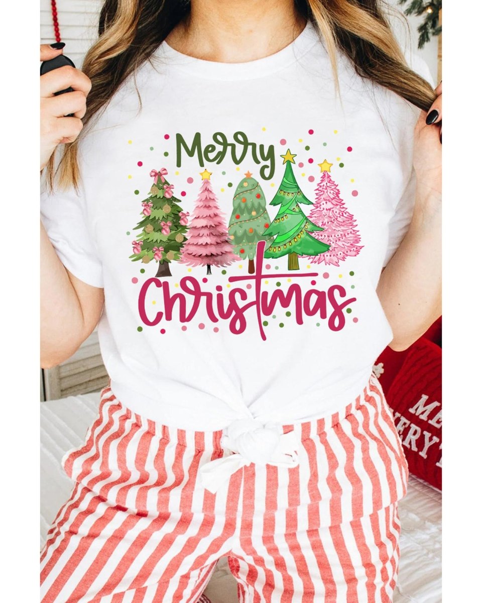 White Merry Christmas Holiday Vibe Graphic Crewneck T Shirt - M