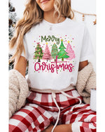 White Merry Christmas Holiday Vibe Graphic Crewneck T Shirt - M