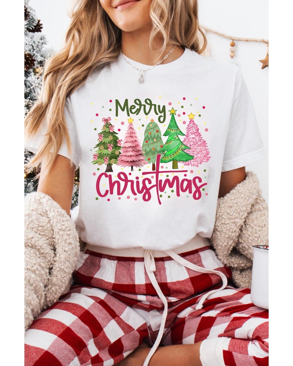 White Merry Christmas Holiday Vibe Graphic Crewneck T Shirt - M