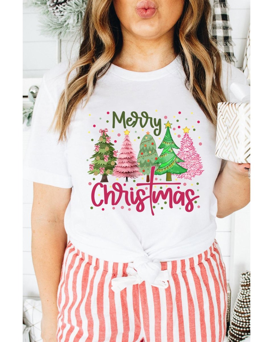 White Merry Christmas Holiday Vibe Graphic Crewneck T Shirt - XL