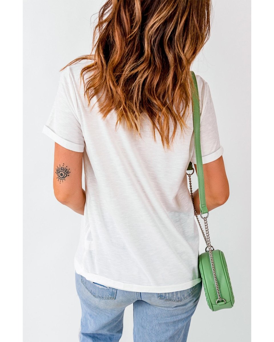 White Leopard Bow Decor Christmas Tree Graphic Crew Neck Tee - M
