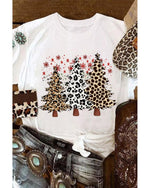 White Leopard Christmas Tree Graphic Crewneck Tee - 3XL