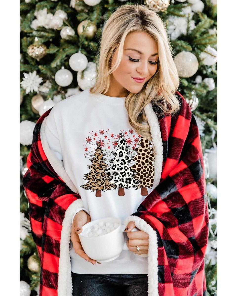 White Leopard Christmas Tree Graphic Crewneck Tee - XL