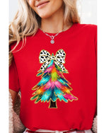Red Bow Decor Christmas Tree Graphic Holiday T Shirt - L