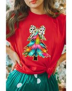 Red Bow Decor Christmas Tree Graphic Holiday T Shirt - L