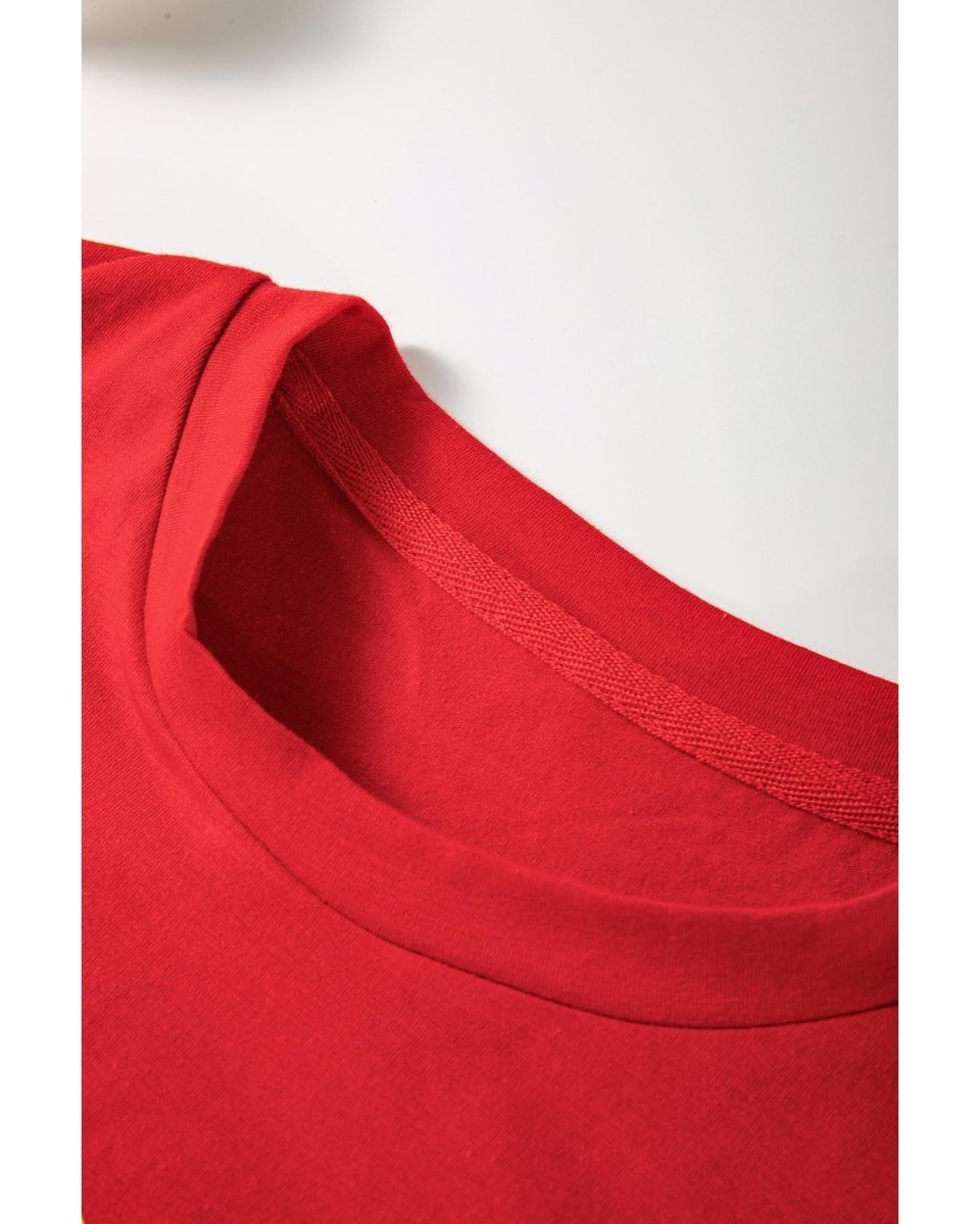 Red Christmas Tree Snowman Printed Crewneck T Shirt - XL