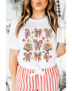 White Christmas Tree Bow Knot Print Round Neck T Shirt - 2XL