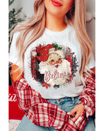 White Believe Christmas Father Graphic Crewneck T Shirt - M