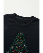 Black Rhinestone Christmas Tree Round Neck Graphic Tee - 2XL