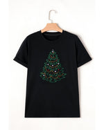 Black Rhinestone Christmas Tree Round Neck Graphic Tee - 2XL