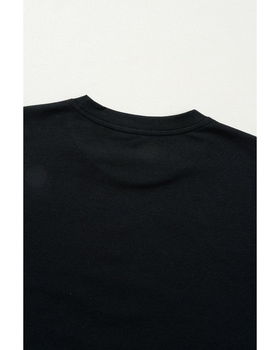 Black Rhinestone Christmas Tree Round Neck Graphic Tee - L