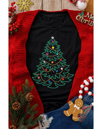 Black Rhinestone Christmas Tree Round Neck Graphic Tee - L