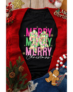 Black Merry Christmas Brushwork Bow Printed T Shirt - XL