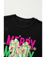 Black Merry Christmas Brushwork Bow Printed T Shirt - XL