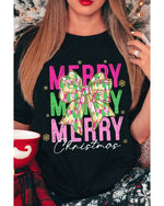 Black Merry Christmas Brushwork Bow Printed T Shirt - XL