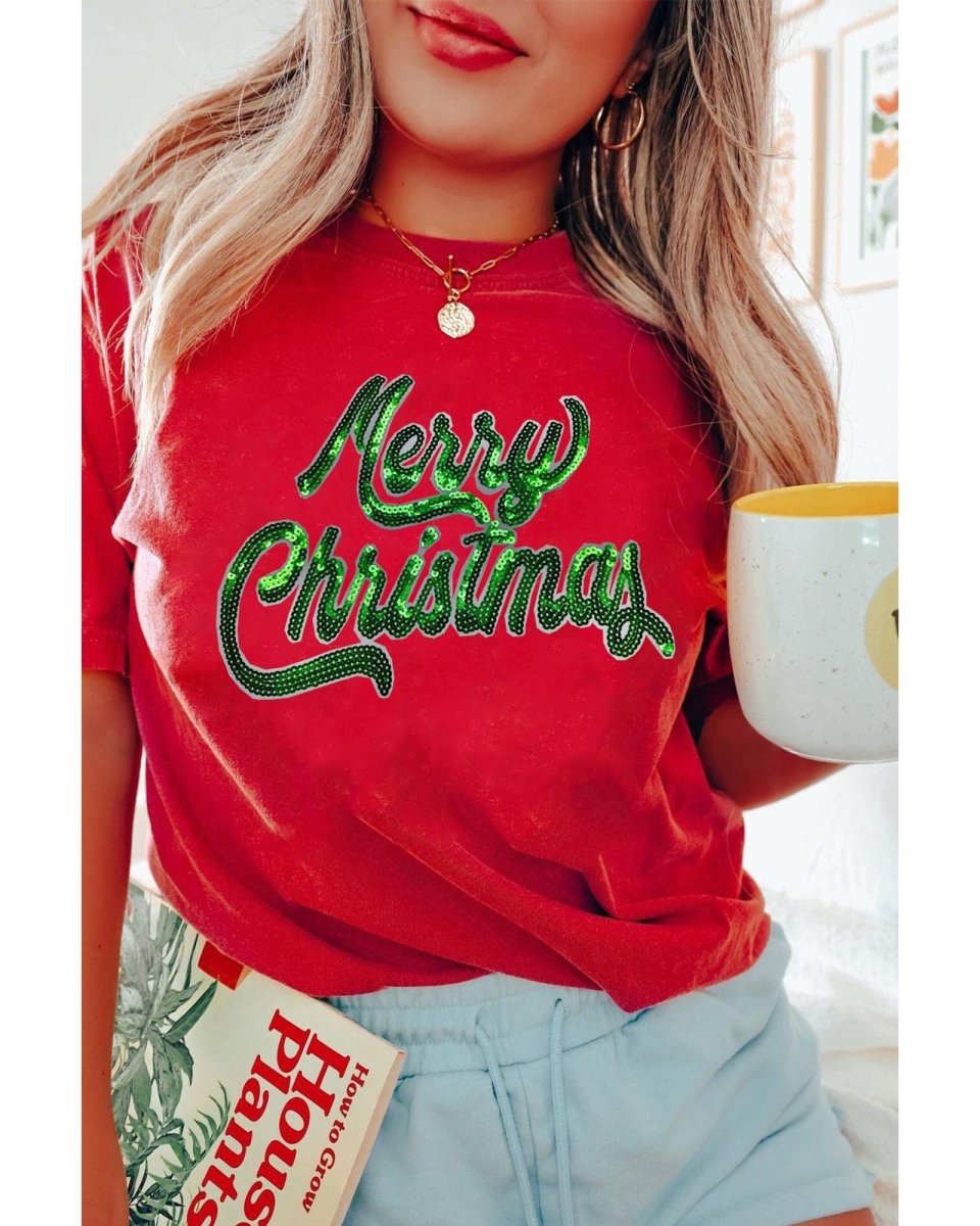 Red Merry Christmas Graphic Crewneck T Shirt - 3XL