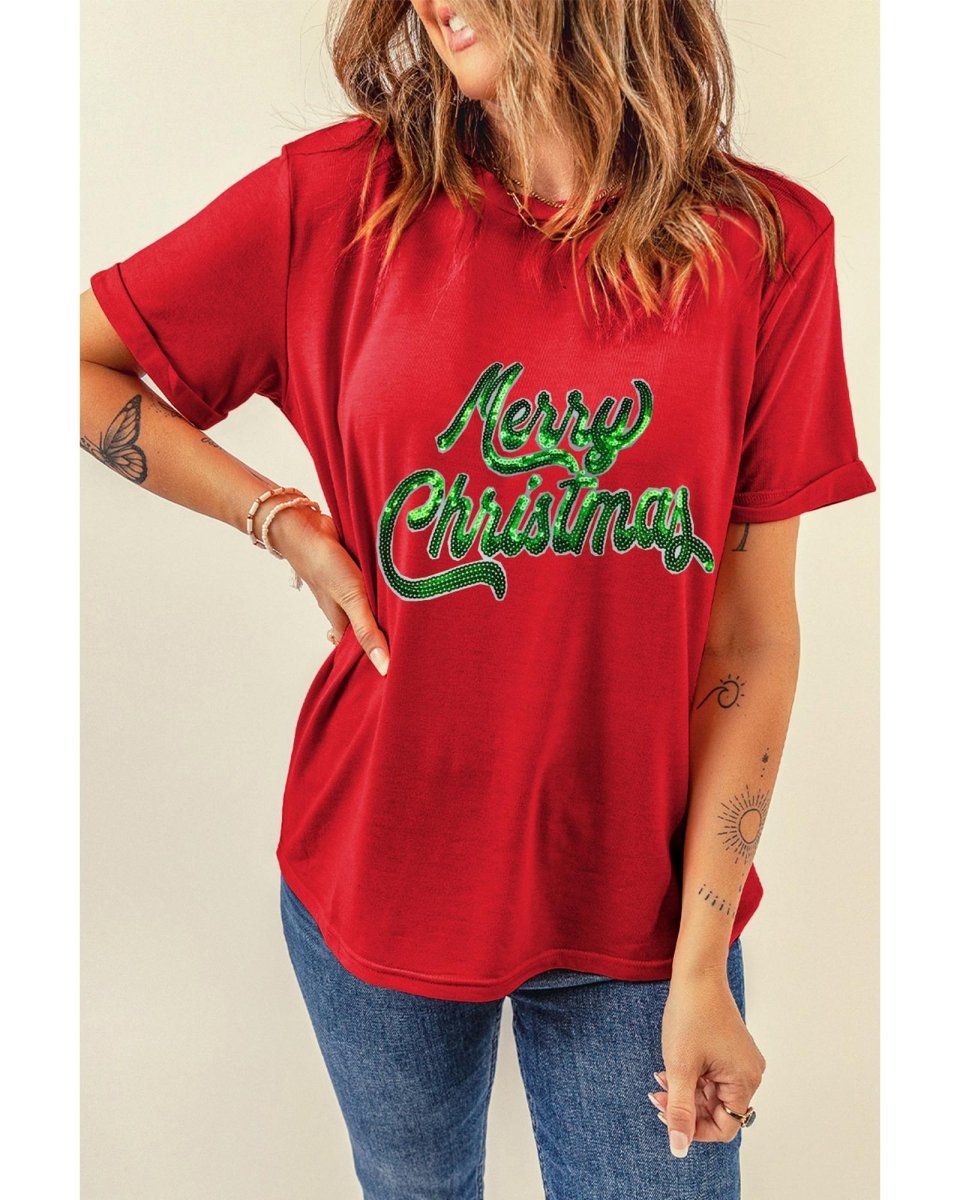 Red Merry Christmas Graphic Crewneck T Shirt - 3XL