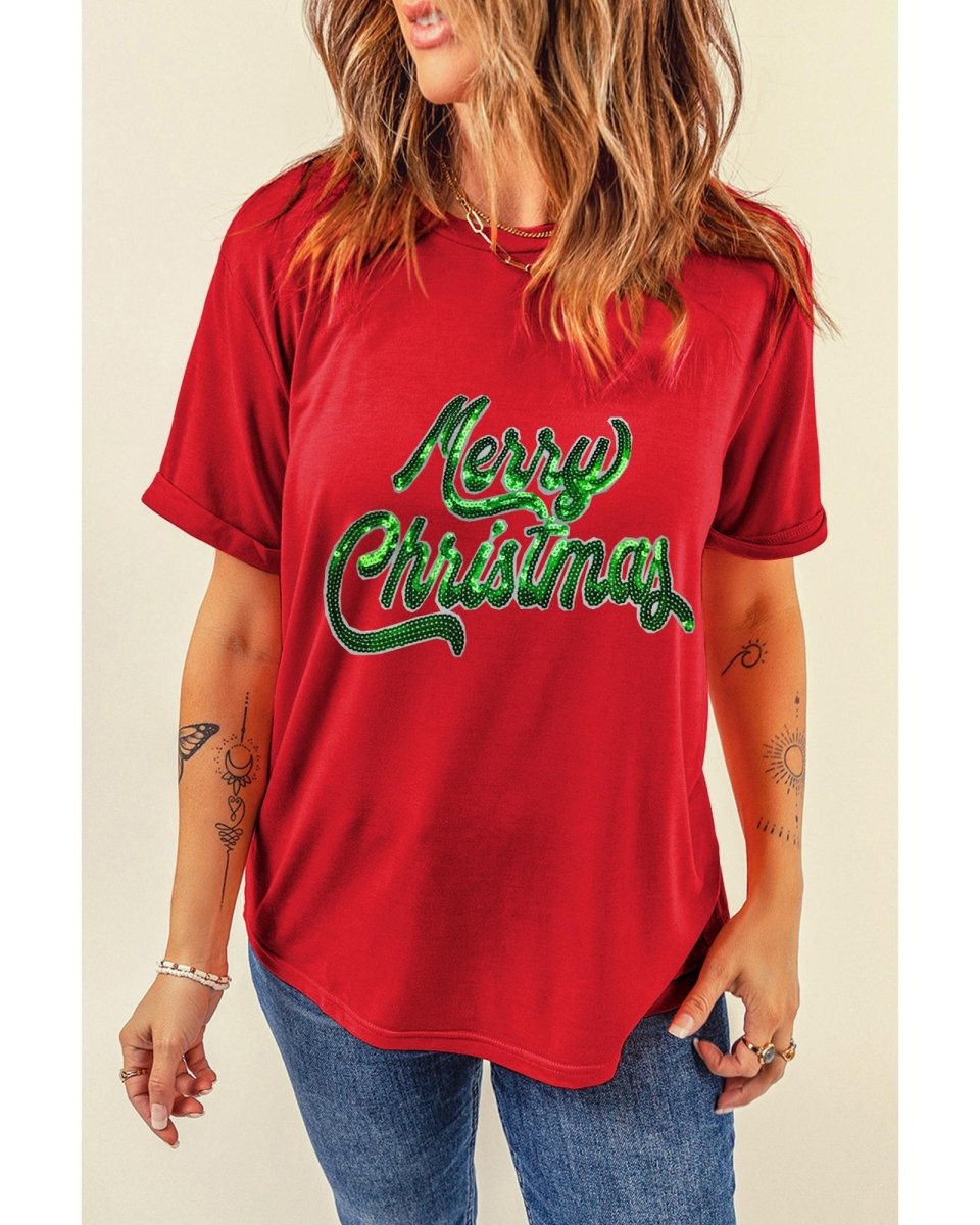 Red Merry Christmas Graphic Crewneck T Shirt - 3XL