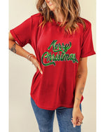 Red Merry Christmas Graphic Crewneck T Shirt - L
