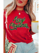 Red Merry Christmas Graphic Crewneck T Shirt - XL