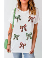 White Christmas Bowknot Graphic Cotton Blend T Shirt - 3XL