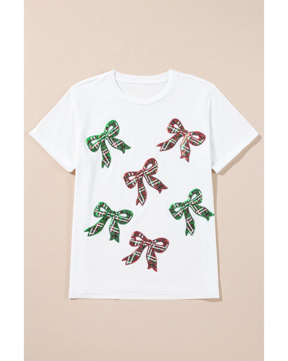 White Christmas Bowknot Graphic Cotton Blend T Shirt - 3XL