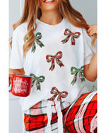White Christmas Bowknot Graphic Cotton Blend T Shirt - M