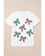 White Christmas Bowknot Graphic Cotton Blend T Shirt - XL